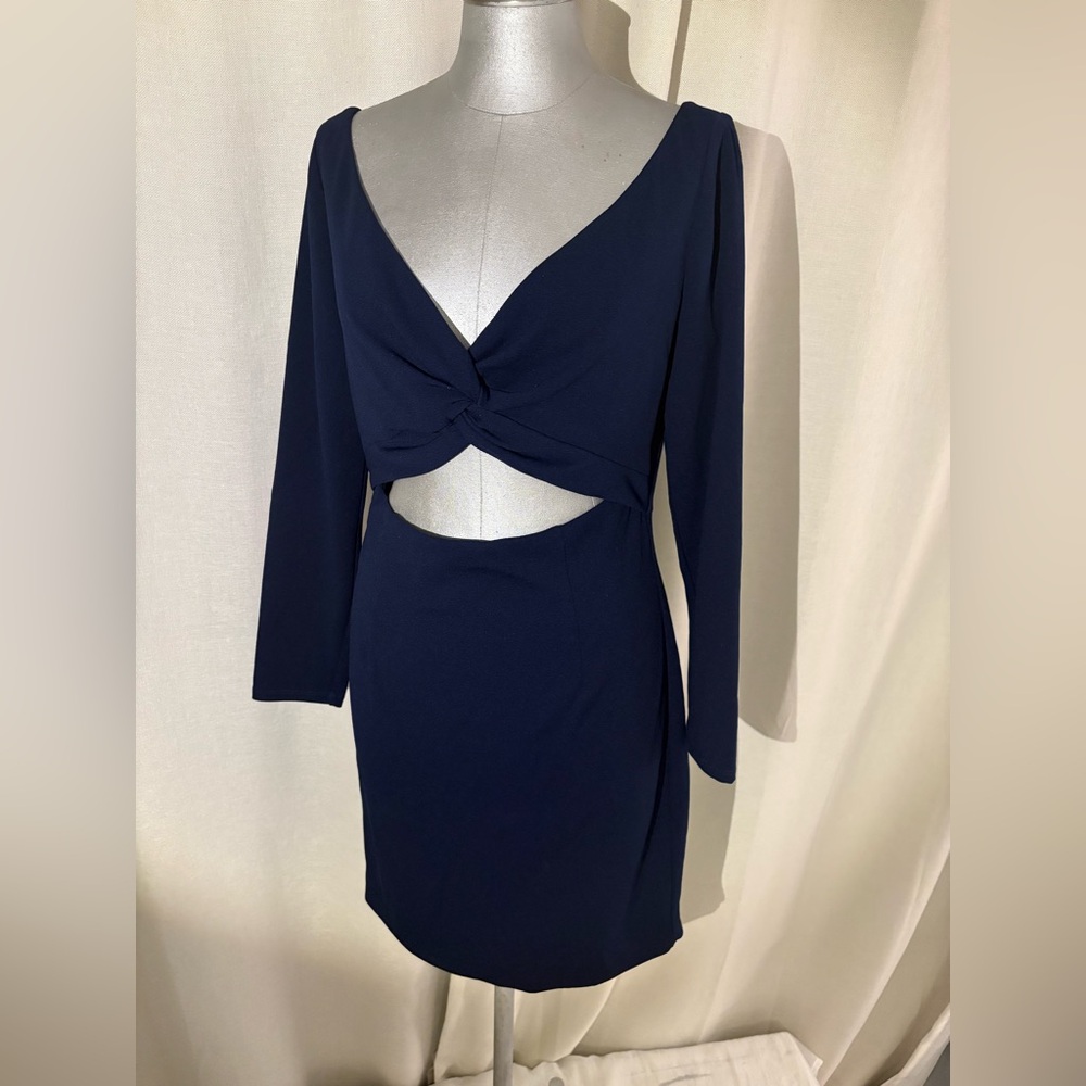 Dress The Population Jade Cut Out Long Sleeves  Cocktail Mini Dress Navy large - Picture 4 of 11